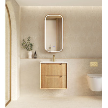 Byron Fluted 600mm Woodland Oak Wall Hung Single Vanity with Ceramic Countertop